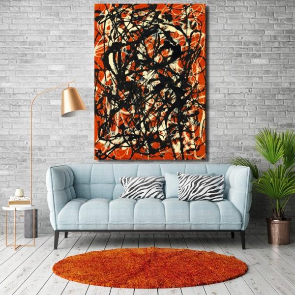 Abstract White and Black Curved Lines on Red Canvas Print Wall Art Picture - Image 3
