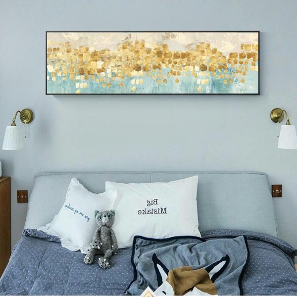 Golden Dots on Light Blue Wall Art Canvas Print - Image 6