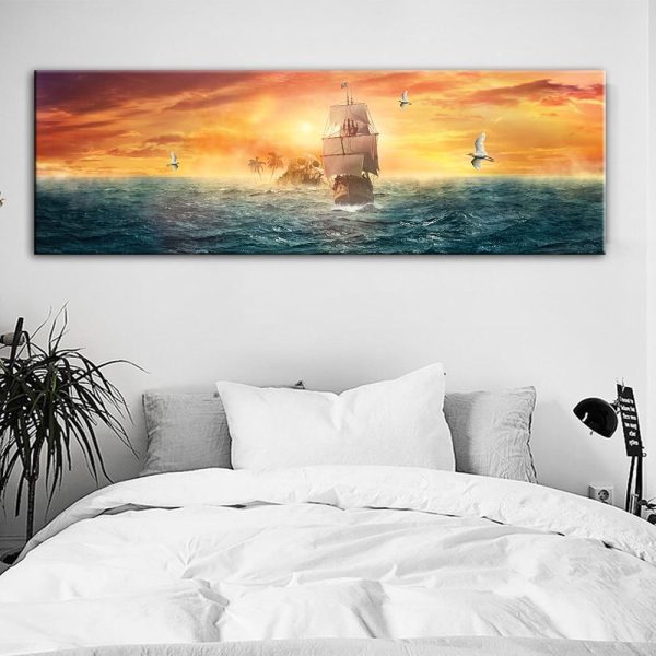 Seascape Scull Islands Ship Sailing Wall Art Canvas Print