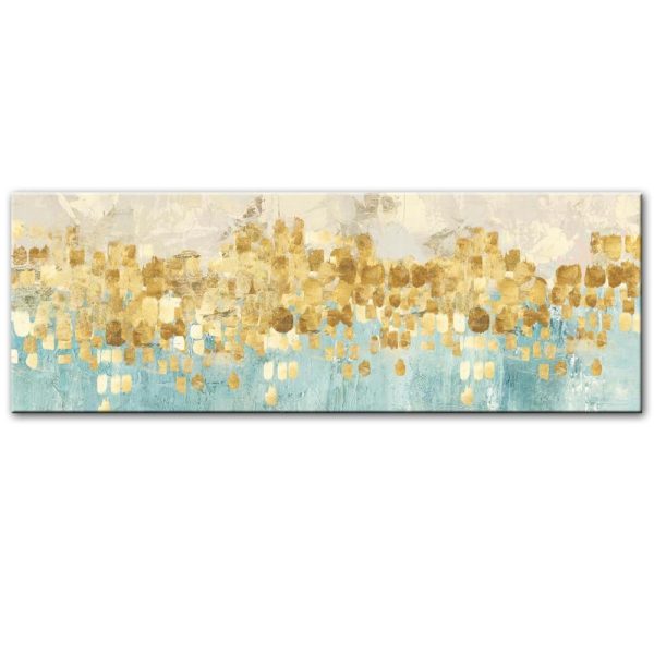 Golden Dots on Light Blue Wall Art Canvas Print - Image 3