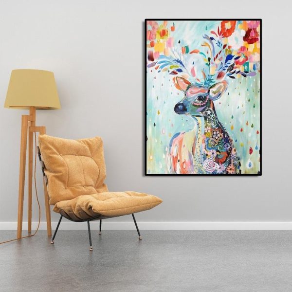 Abstract Sika Deer Canvas Wall Painting - Image 2