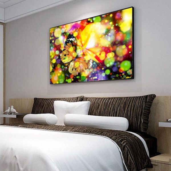 Multicolor Butterfly with Flowers Wall Art Canvas Print - Image 2
