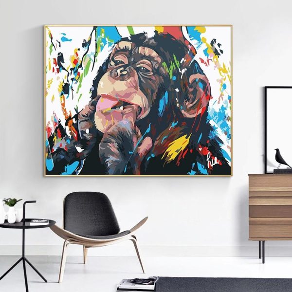 Cute Monkey Wall Graffiti Art Canvas Painting - Image 3