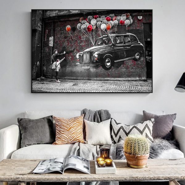 Car Flying on Colorful Balloons Canvas Print Picture - Image 5