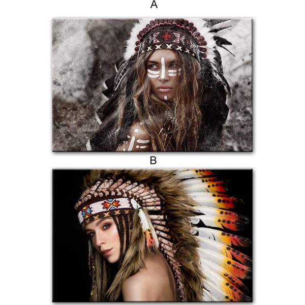 Indian Pretty Girl with Colorful Feather Wall Art Canvas Print - Image 3