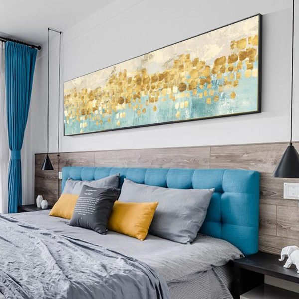 Golden Dots on Light Blue Wall Art Canvas Print - Image 2