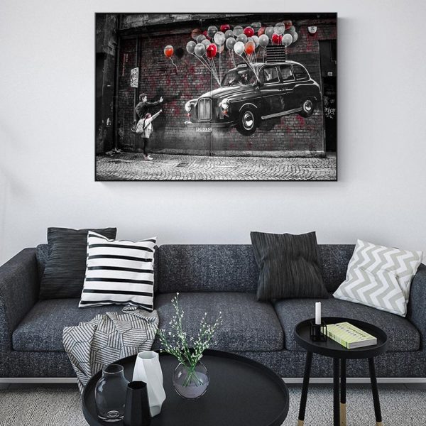 Car Flying on Colorful Balloons Canvas Print Picture - Image 6
