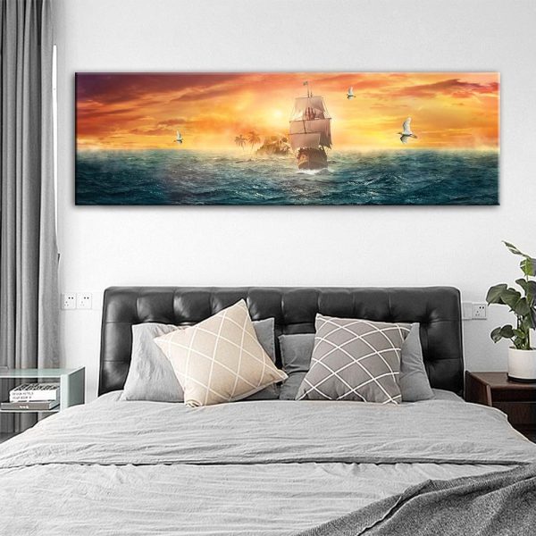 Seascape Scull Islands Ship Sailing Wall Art Canvas Print - Image 4