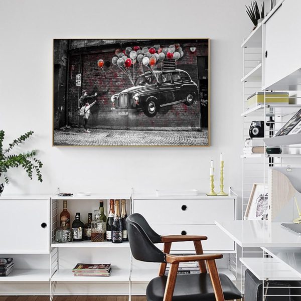 Car Flying on Colorful Balloons Canvas Print Picture - Image 2