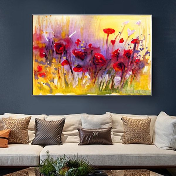 Colorful Red Poppies in the Field Wall Art Canvas Print - Image 6