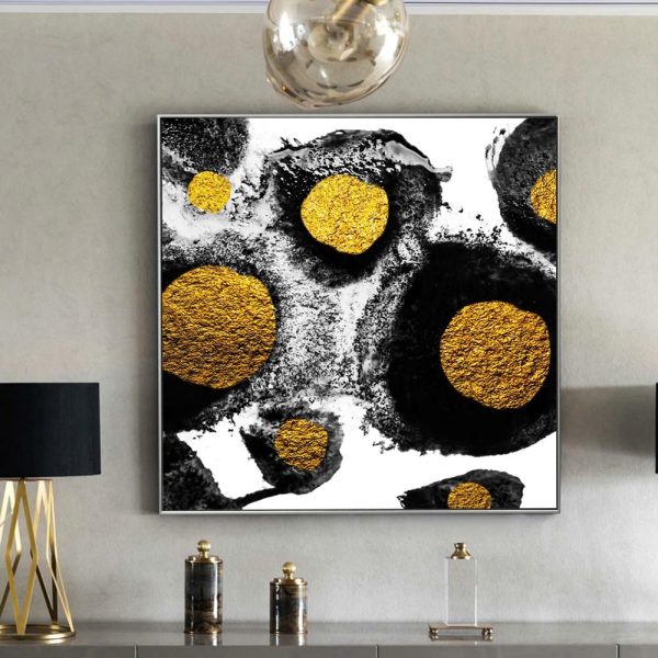 Golden Сircles in Black and White Wall Art Canvas Print