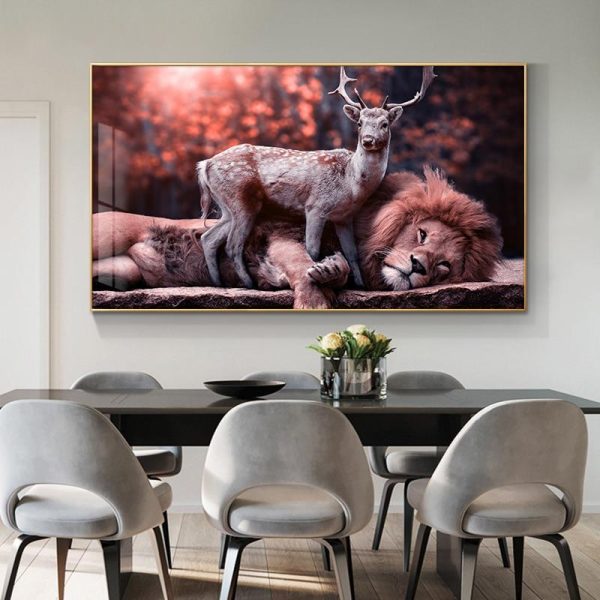 Realistic Lion and Deer Wall Art Canvas Print - Image 4