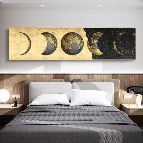 Golden Moon Phases in White and Black Wall Art Canvas Print - Image 4