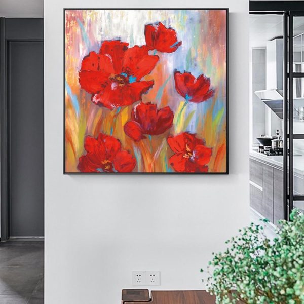 Red Colorful Poppies Wall Art Canvas Print - Image 2