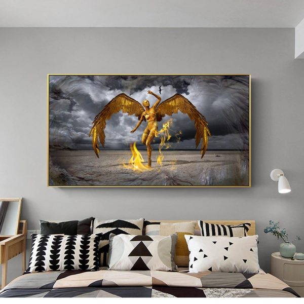 Golden Angel with Fire Wall Art Canvas Print - Image 6