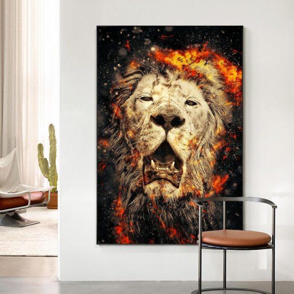 Lion Head with Fire Wall Art Canvas Print - Image 4