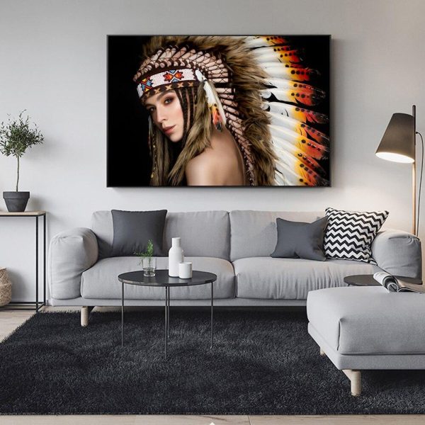 Indian Pretty Girl with Colorful Feather Wall Art Canvas Print - Image 5
