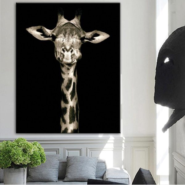 Giraffe On Black Background Wall Art Canvas Painting - Image 6
