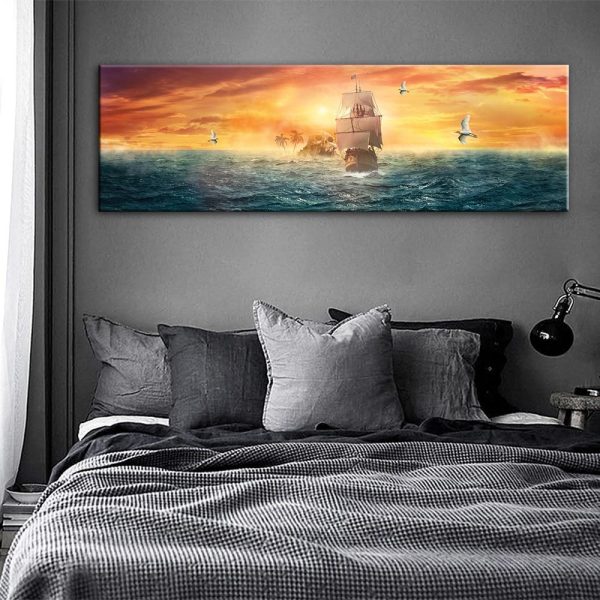 Seascape Scull Islands Ship Sailing Wall Art Canvas Print - Image 6