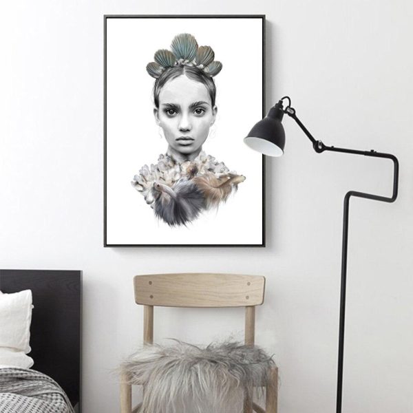 Indian Girl and a Man with Feathers Wall Art Canvas Print - Image 4