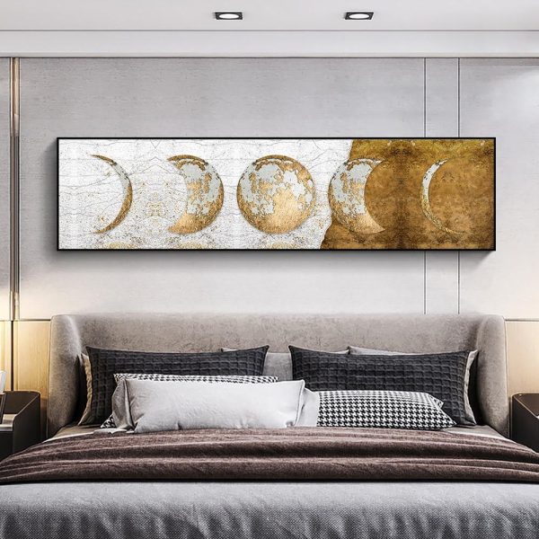Golden Moon Phases in White and Black Wall Art Canvas Print - Image 3
