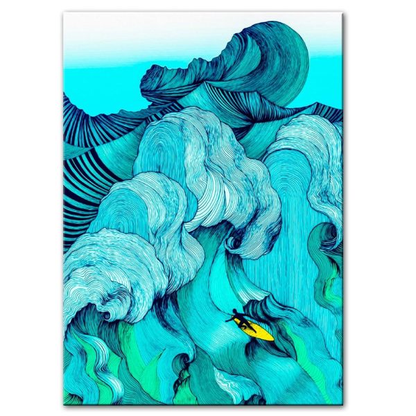 Abstract Seascape Wave Surfing Wall Art Canvas Print - Image 3
