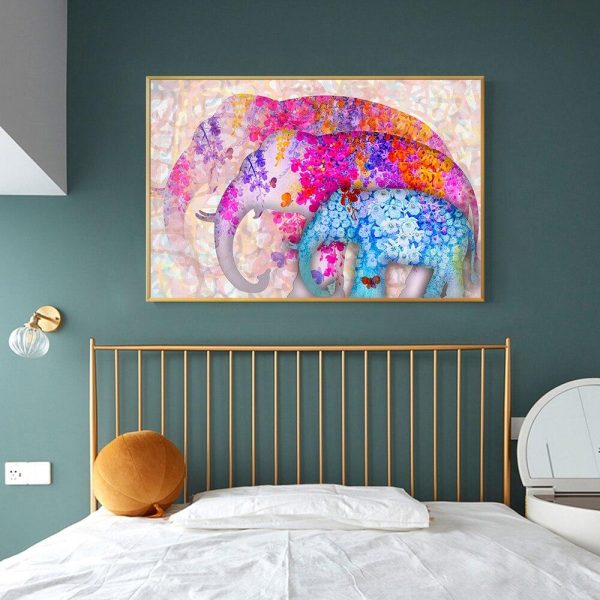 Colorful Elephant Family Canvas Print Wall Picture - Image 4