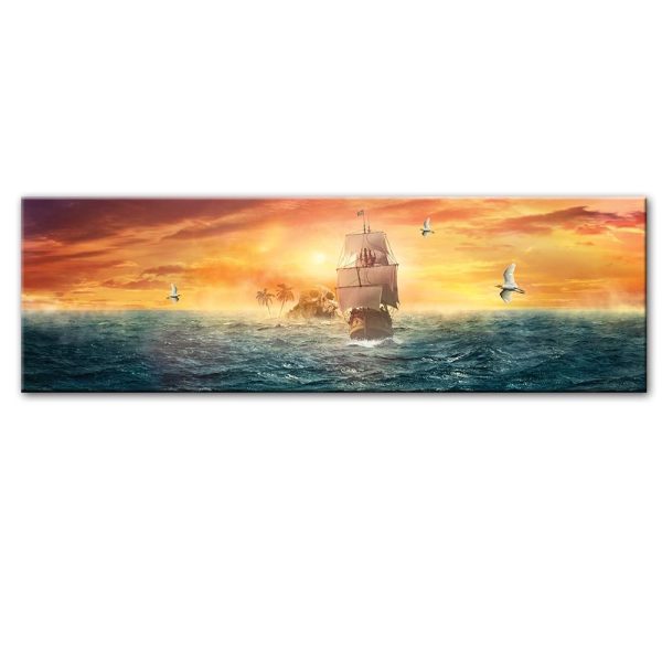 Seascape Scull Islands Ship Sailing Wall Art Canvas Print - Image 2