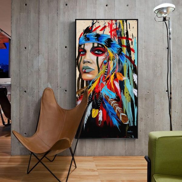 Indian Girl with Colorful Feather Wall Art Canvas Print - Image 5