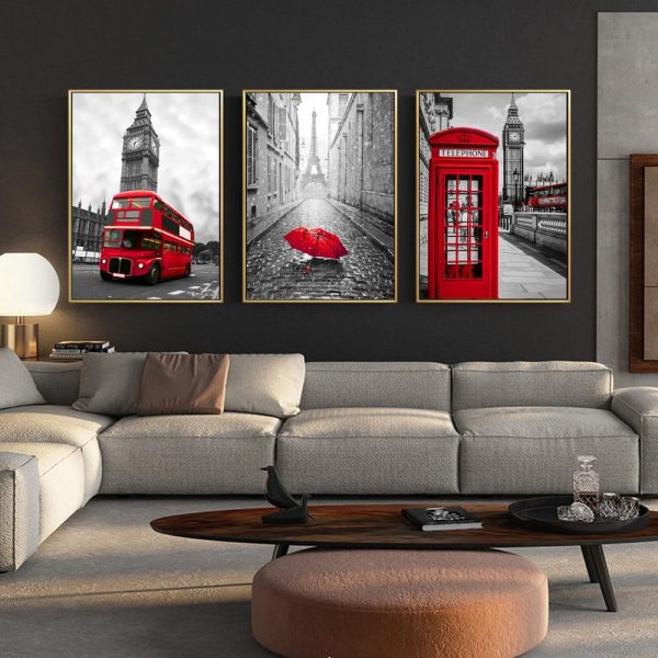 Realist London Big Ben and Paris the Eiffel Tower Wall Art Canvas Print - Image 6