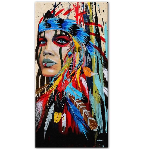 Indian Girl with Colorful Feather Wall Art Canvas Print - Image 3