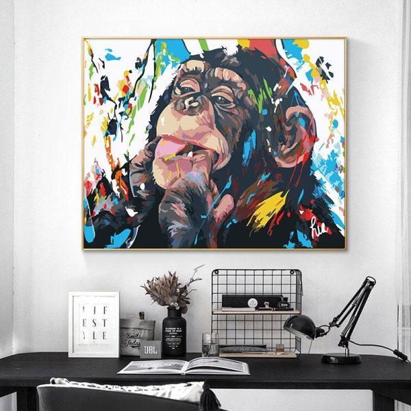 Cute Monkey Wall Graffiti Art Canvas Painting - Image 2