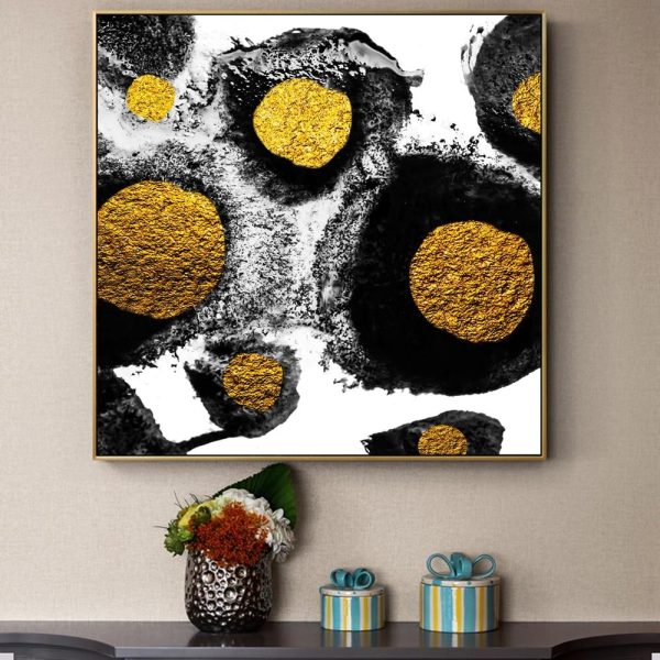 Golden Сircles in Black and White Wall Art Canvas Print - Image 5
