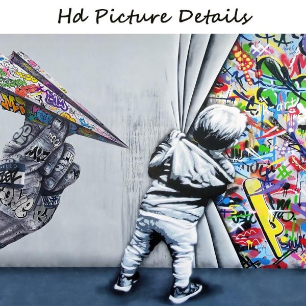 Kids Behind the Curtain Graffiti Art Canvas Poster - Image 6