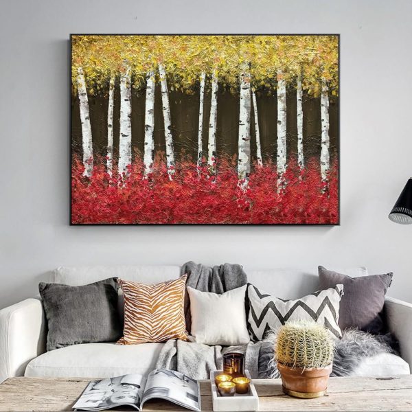 Golden Birch Trees in Red Grass Wall Art Canvas Print - Image 6