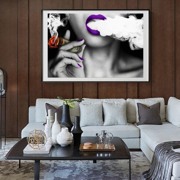 Smoking Sexy Girl with Purple Lips Wall Art Canvas Print - Image 5