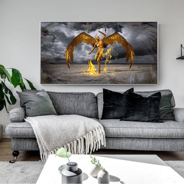 Golden Angel with Fire Wall Art Canvas Print - Image 5