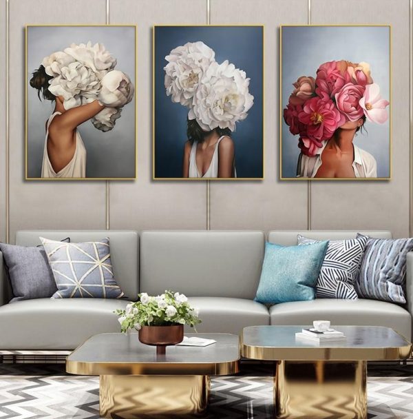 Women with Coloful Flowers Wall Art Canvas Print