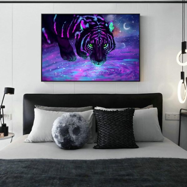 Galaxy Stars Tigers Canvas Wall Paintings - Image 6