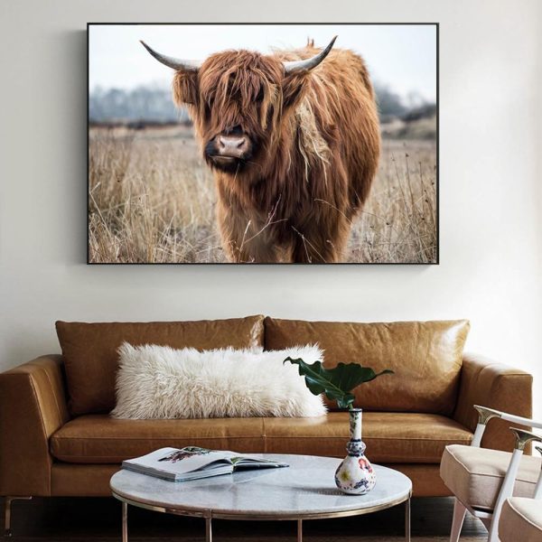Highland Cow in the Pasture Wall Art Canvas Print