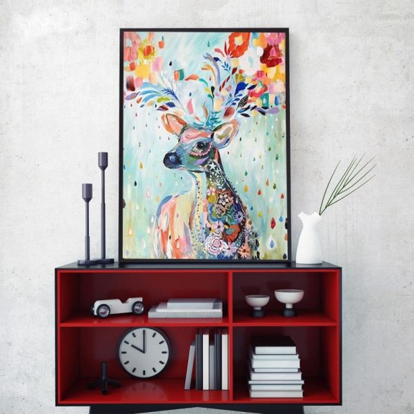Abstract Sika Deer Canvas Wall Painting - Image 3