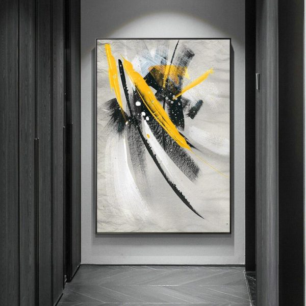Abstract Yellow Black Feathers Wall Art Canvas Print - Image 5