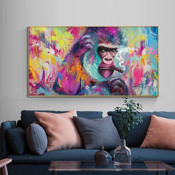 Funny Smoking Orangutan Graffiti Wall Art Canvas Paintings - Image 5