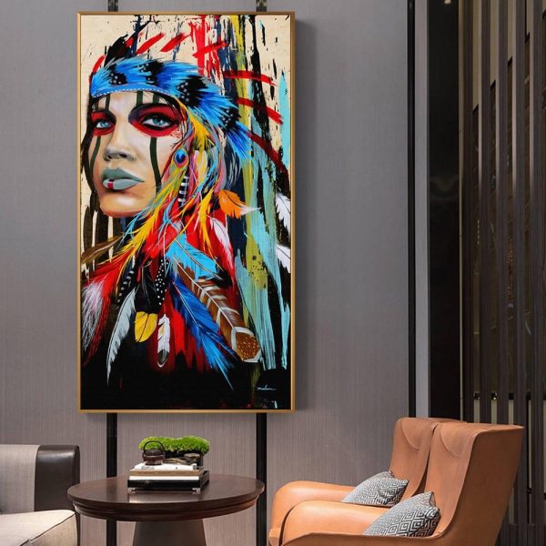 Indian Girl with Colorful Feather Wall Art Canvas Print - Image 6