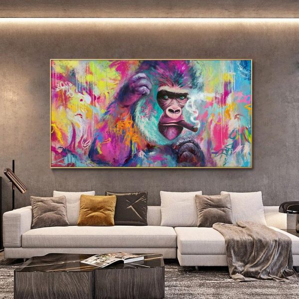 Funny Smoking Orangutan Graffiti Wall Art Canvas Paintings - Image 2