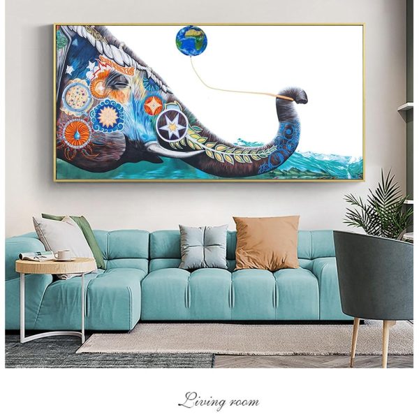 Colorful Wise Elephant with Balloon Wall Art Canvas Print