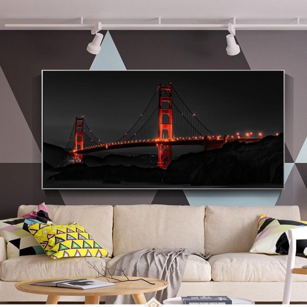The Golden Gate Bridge in the Night Wall Art Canvas Print