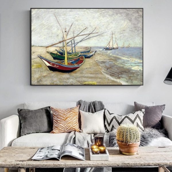 Fishing Boats on the Beach from Sainte-Marie Van Gogh Canvas Print