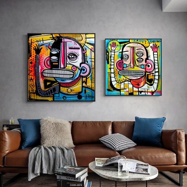 Graffiti Abstract Face Wall Art Canvas Painting - Image 2