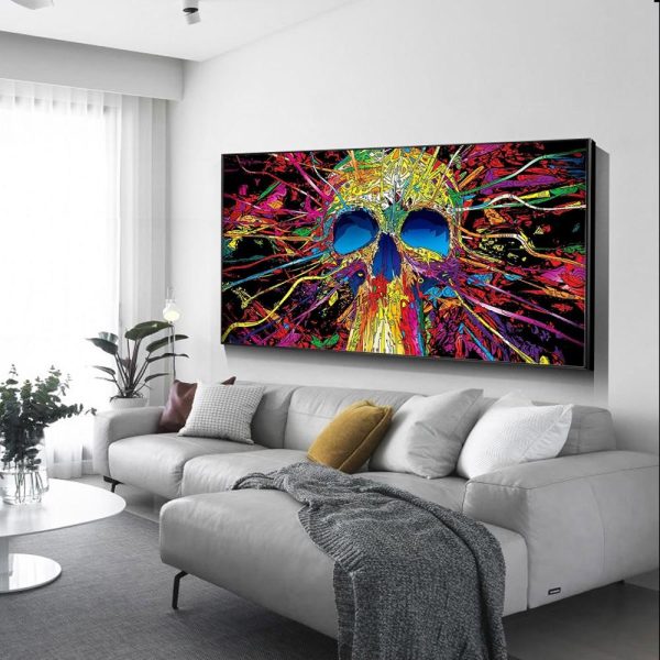 Abstract Colorful Skull Canvas Print Picture - Image 2